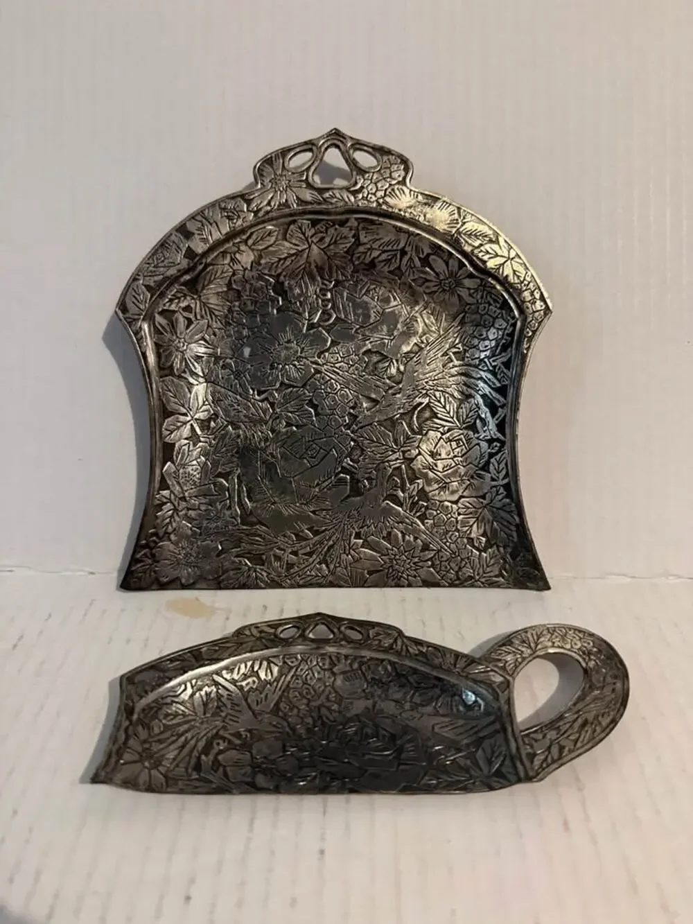 1920s Victorian Silver Plated Crumb Tray Set